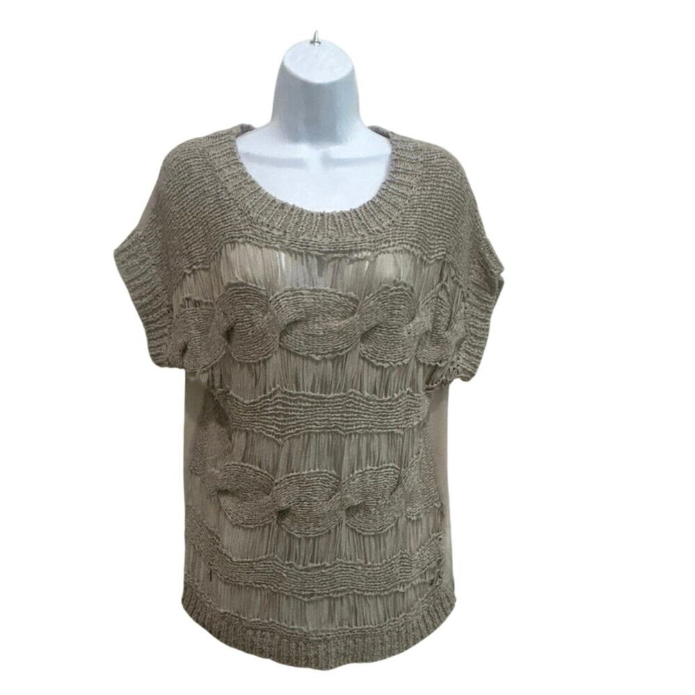 Willow & Clay Boho, Hippie Woven Mixed Media Cap Sleeve Top Womens Size SM Beige